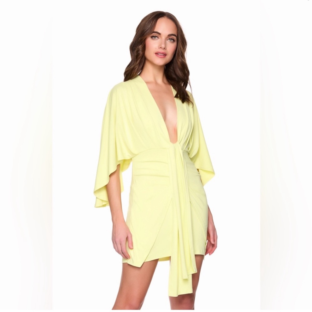 NWT SMALL PLEATED DOLMAN MINI DRESS SUSANA MONACO PALE LIME